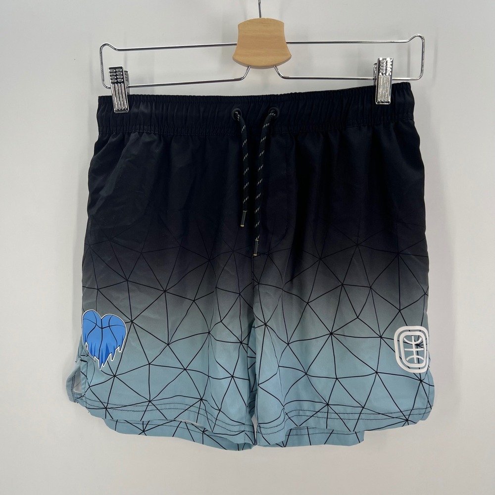 Overtime Kids Basketball Shorts Youth XL Black Blue Ombre Geometric Graphic